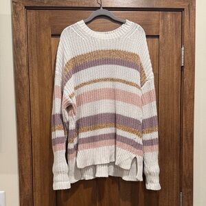 Aeropostale Cream Sweater with Pink, Purple & Mustard Stripes